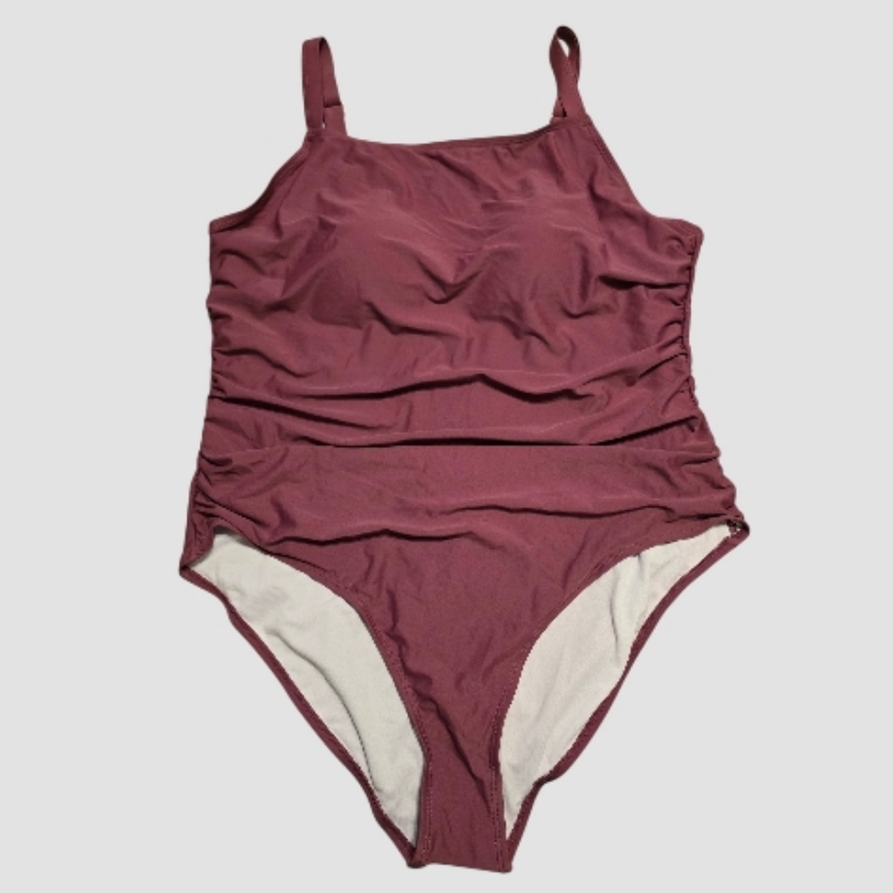 NWOT Catherine Malandrino One-Piece Swimsuit Sz 3X Berry Ruching Beachy Summer